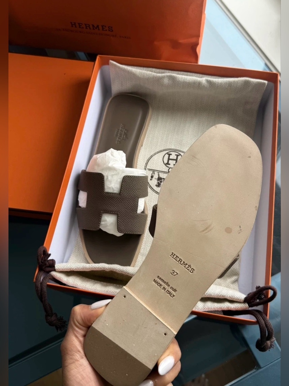 Hermes Brown Epsom Oran Slide Sandals - Picture 6 of 6